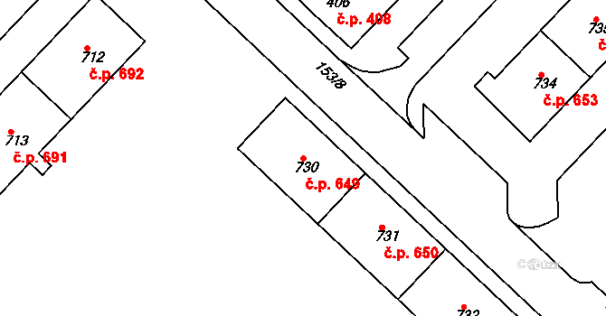 Lobeček 649, Kralupy nad Vltavou na parcele st. 730 v KÚ Lobeček, Katastrální mapa