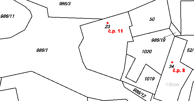 Mohelnice 11 na parcele st. 23 v KÚ Mohelnice u Nepomuka, Katastrální mapa