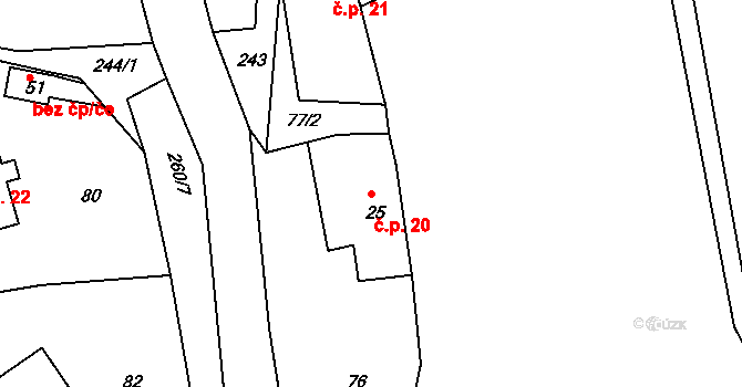 Maršov nad Metují 20, Velké Petrovice na parcele st. 25 v KÚ Maršov nad Metují, Katastrální mapa