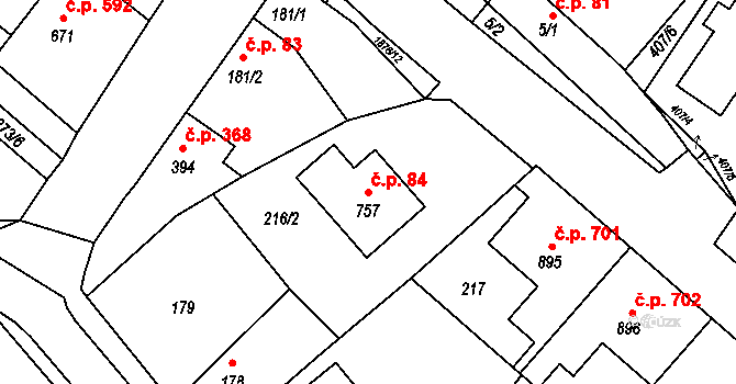 Sezemice 84 na parcele st. 757 v KÚ Sezemice nad Loučnou, Katastrální mapa