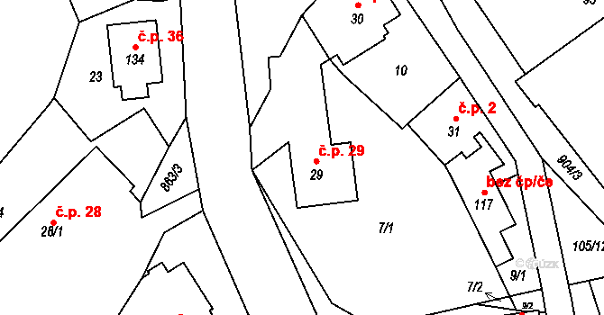 Vyšehoří 29 na parcele st. 29 v KÚ Vyšehoří, Katastrální mapa