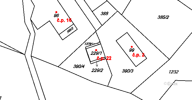 Skuhrov 22, Lomnice nad Popelkou na parcele st. 229/1 v KÚ Rváčov, Katastrální mapa