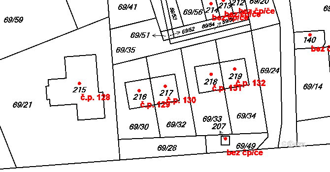 Horní Stakory 130, Kosmonosy na parcele st. 217 v KÚ Horní Stakory, Katastrální mapa