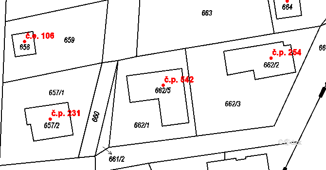 Senec 542, Zruč-Senec na parcele st. 662/5 v KÚ Senec u Plzně, Katastrální mapa