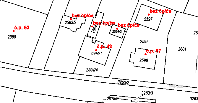 Vodná 42, Kamenice nad Lipou na parcele st. 2594/1 v KÚ Kamenice nad Lipou, Katastrální mapa