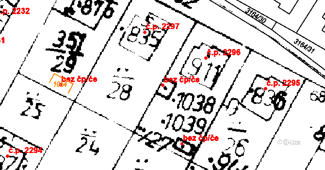 Roudnice nad Labem 89522737 na parcele st. 1038 v KÚ Podlusky, Katastrální mapa