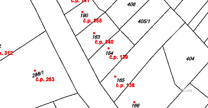 Merklín 139 na parcele st. 164 v KÚ Merklín u Přeštic, Katastrální mapa