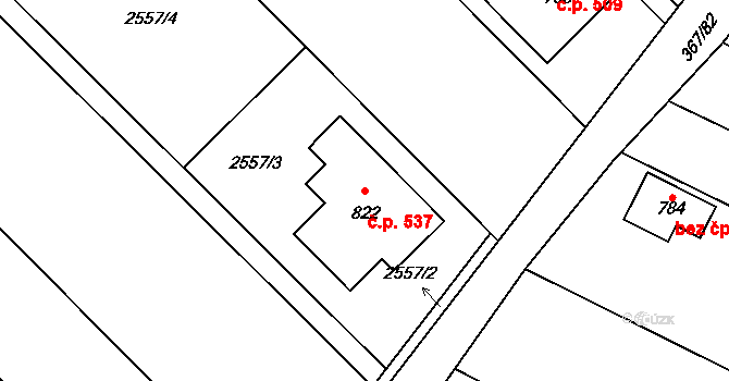 Čebín 537 na parcele st. 822 v KÚ Čebín, Katastrální mapa