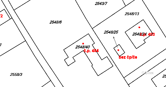Dolní Suchá 454, Havířov na parcele st. 2548/40 v KÚ Dolní Suchá, Katastrální mapa