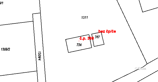 Nezvěstice 398 na parcele st. 754 v KÚ Nezvěstice, Katastrální mapa