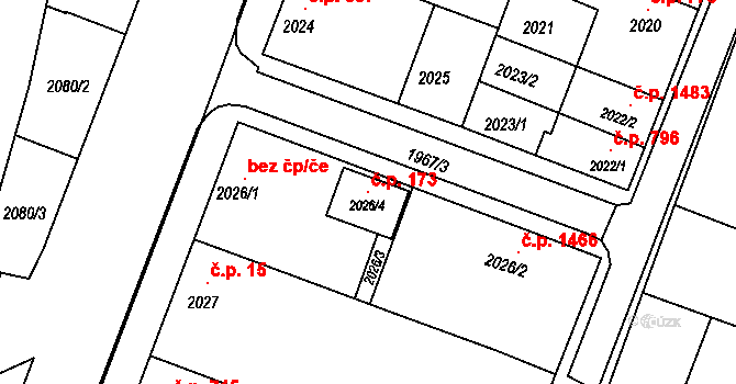Kunovice 173 na parcele st. 2026/4 v KÚ Kunovice u Uherského Hradiště, Katastrální mapa