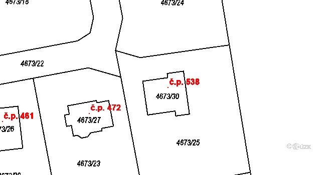 Lískovec 538, Frýdek-Místek na parcele st. 4673/30 v KÚ Lískovec u Frýdku-Místku, Katastrální mapa