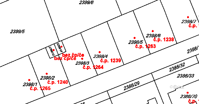 Holešov 1239 na parcele st. 2398/4 v KÚ Holešov, Katastrální mapa