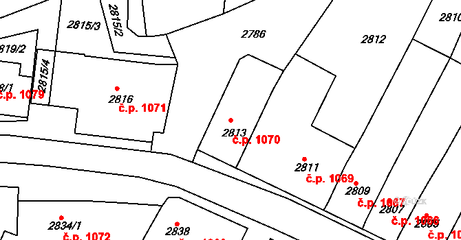 Rakšice 1070, Moravský Krumlov na parcele st. 2813 v KÚ Moravský Krumlov, Katastrální mapa