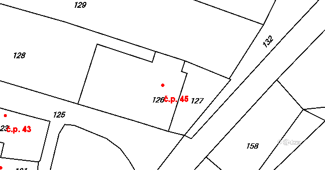 Hluzov 45, Černotín na parcele st. 126 v KÚ Hluzov, Katastrální mapa