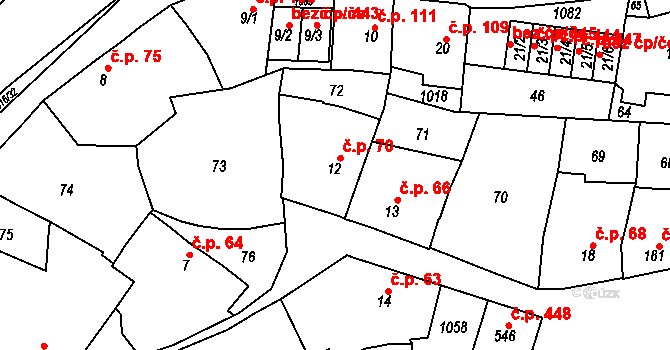 Kokory 70 na parcele st. 12 v KÚ Kokory, Katastrální mapa
