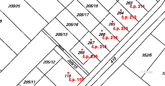 Přerov XI-Vinary 215, Přerov na parcele st. 267 v KÚ Vinary u Přerova, Katastrální mapa