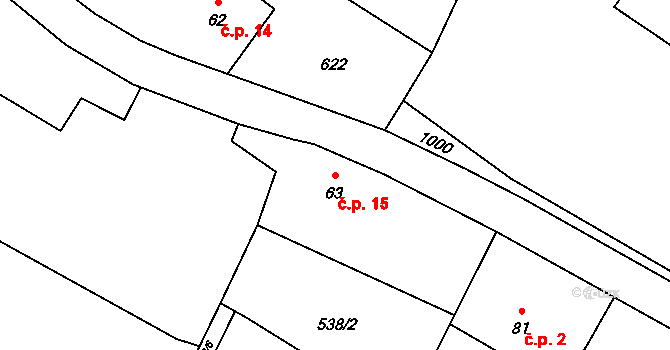 Řehenice 15 na parcele st. 63 v KÚ Malešín, Katastrální mapa