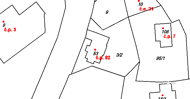 Černava 82 na parcele st. 53 v KÚ Černava, Katastrální mapa