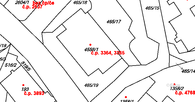 Jablonec nad Nisou 3364,3365 na parcele st. 4558/1 v KÚ Jablonec nad Nisou, Katastrální mapa