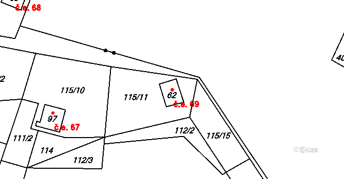 Zborná 69, Jihlava na parcele st. 62 v KÚ Zborná, Katastrální mapa