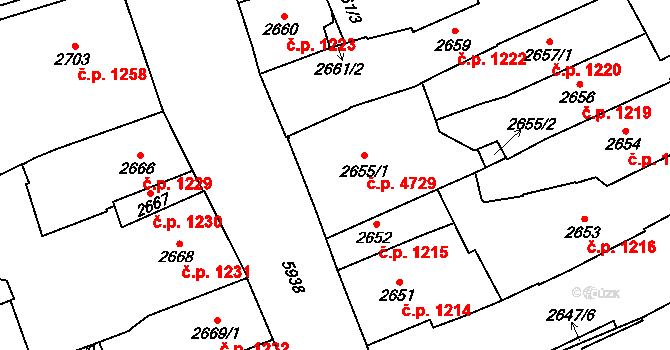 Jihlava 4729 na parcele st. 2655/1 v KÚ Jihlava, Katastrální mapa