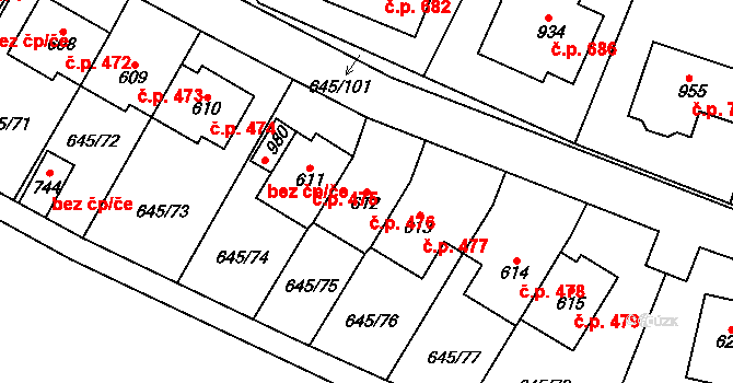 Líbeznice 476 na parcele st. 612 v KÚ Líbeznice, Katastrální mapa