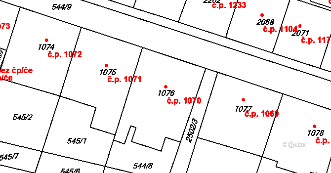 Kyjov 1070 na parcele st. 1076 v KÚ Kyjov, Katastrální mapa