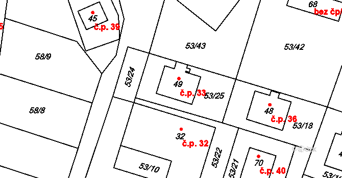 Hlávkov 33, Vyskytná nad Jihlavou na parcele st. 49 v KÚ Hlávkov, Katastrální mapa