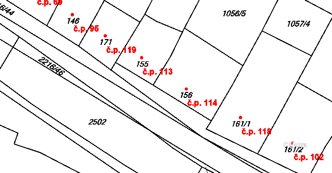 Troubky 114, Troubky-Zdislavice na parcele st. 156 v KÚ Troubky, Katastrální mapa