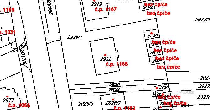 Slavkov u Brna 1168 na parcele st. 2922 v KÚ Slavkov u Brna, Katastrální mapa