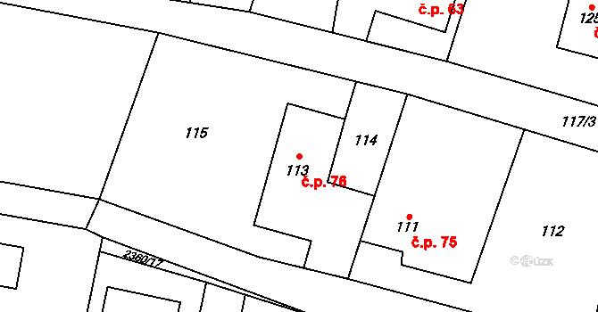 Fryčovice 76 na parcele st. 113 v KÚ Fryčovice, Katastrální mapa