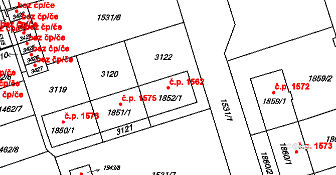 Šumperk 1562 na parcele st. 1852/1 v KÚ Šumperk, Katastrální mapa