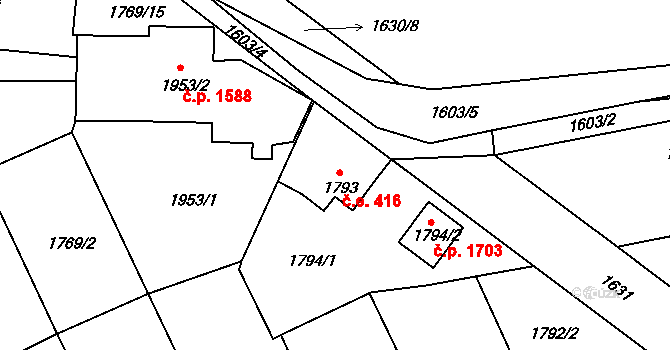 Švermov 416, Kladno, Katastrální mapa