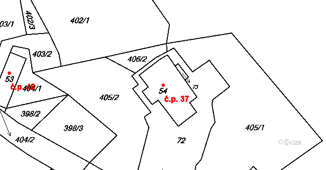 Želechy 37, Lomnice nad Popelkou na parcele st. 54 v KÚ Želechy, Katastrální mapa