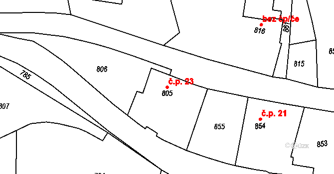 Dlouhá Loučka 23 na parcele st. 805 v KÚ Dolní Dlouhá Loučka, Katastrální mapa