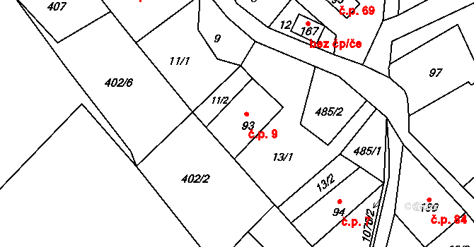 Trávník 9, Cvikov na parcele st. 93 v KÚ Trávník u Cvikova, Katastrální mapa