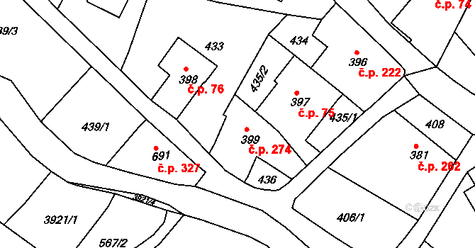 Cvikov II 274, Cvikov na parcele st. 399 v KÚ Cvikov, Katastrální mapa