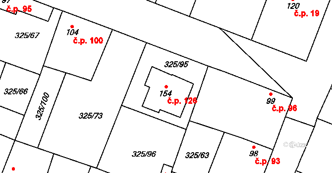 Chodouny 126 na parcele st. 154 v KÚ Chodouny, Katastrální mapa
