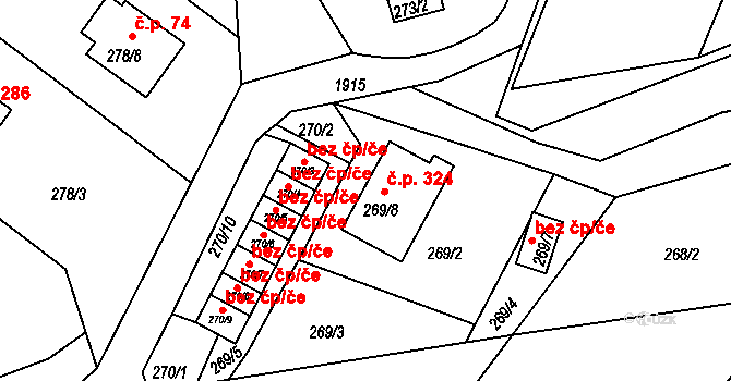 Košťálov 324 na parcele st. 269/8 v KÚ Košťálov, Katastrální mapa