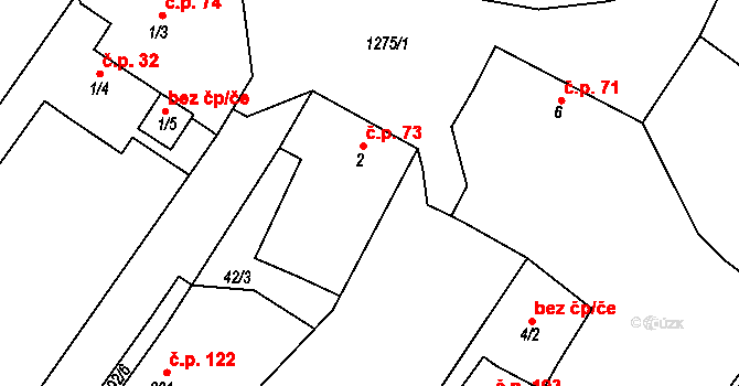 Vojice 73, Podhorní Újezd a Vojice na parcele st. 2 v KÚ Vojice, Katastrální mapa