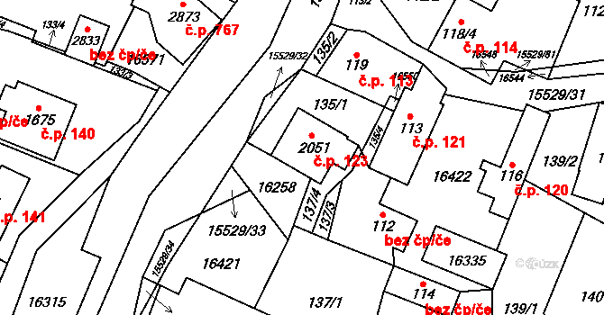 Hovězí 123 na parcele st. 2051 v KÚ Hovězí, Katastrální mapa