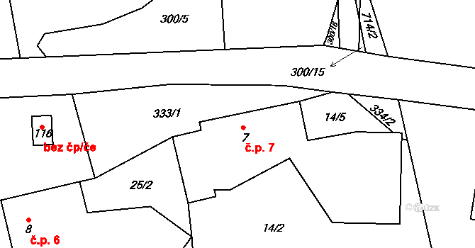 Brdo 7, Stará Paka na parcele st. 7 v KÚ Brdo, Katastrální mapa