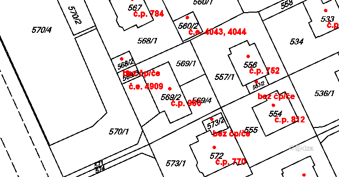 Klíše 980, Ústí nad Labem na parcele st. 569/2 v KÚ Klíše, Katastrální mapa