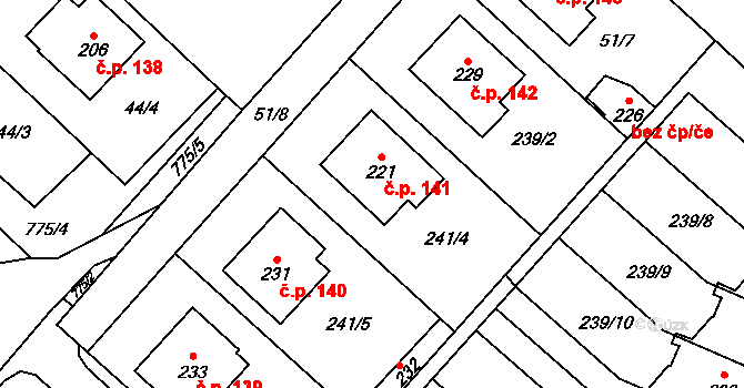 Morašice 141 na parcele st. 221 v KÚ Morašice u Litomyšle, Katastrální mapa