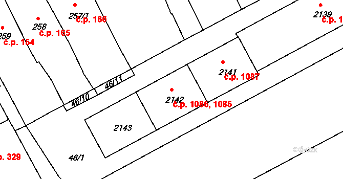 Strakonice I 1085,1086, Strakonice na parcele st. 2142 v KÚ Strakonice, Katastrální mapa