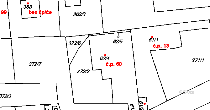 Vrchoslav 60, Krupka na parcele st. 62/4 v KÚ Vrchoslav, Katastrální mapa