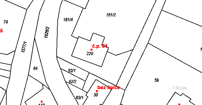 Hrubá Horka 81, Železný Brod na parcele st. 220 v KÚ Hrubá Horka, Katastrální mapa
