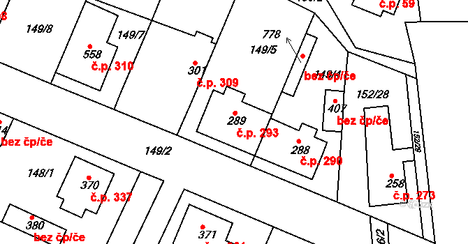 Dobroměřice 293 na parcele st. 289 v KÚ Dobroměřice, Katastrální mapa