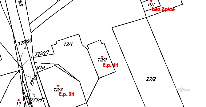 Koberovice 41 na parcele st. 12/2 v KÚ Koberovice, Katastrální mapa